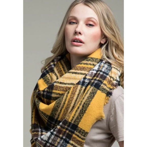 SOLD OUT Mustard Glen Plaid Square Blanket Scarf - Picture 3 of 4